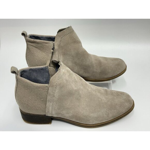 Toms Boots Womens Deia Ankle Bootie Size 8.5 Taupe Suede Leather Wool Side Zip - Picture 1 of 8